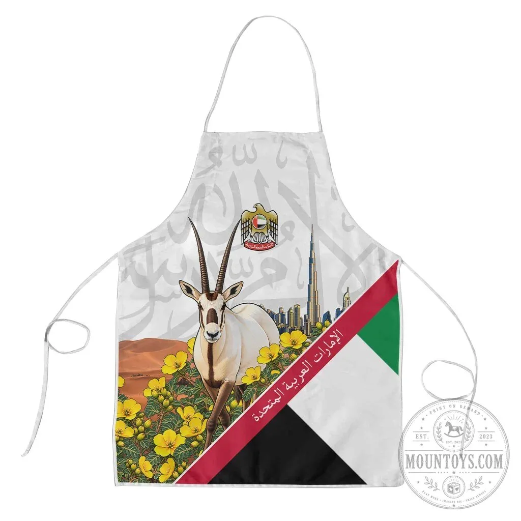 United Arab Emirates National Day Arabian Oryx Emirati Pride Arabic Calligraphy Apron 6 United Arab Emirates National Day Arabian Oryx Emirati Pride Arabic Calligraphy Apron