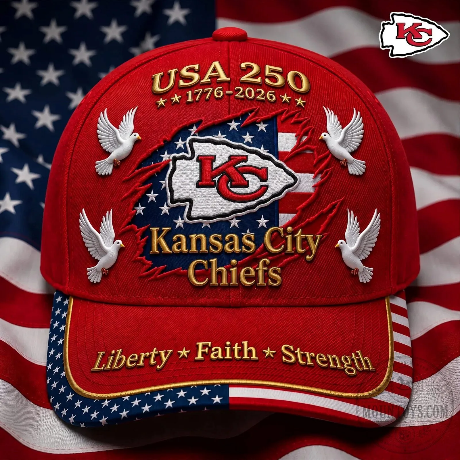 Kansas City Chiefs USA 250th Anniversary Liberty Faith Strength Cap Hat