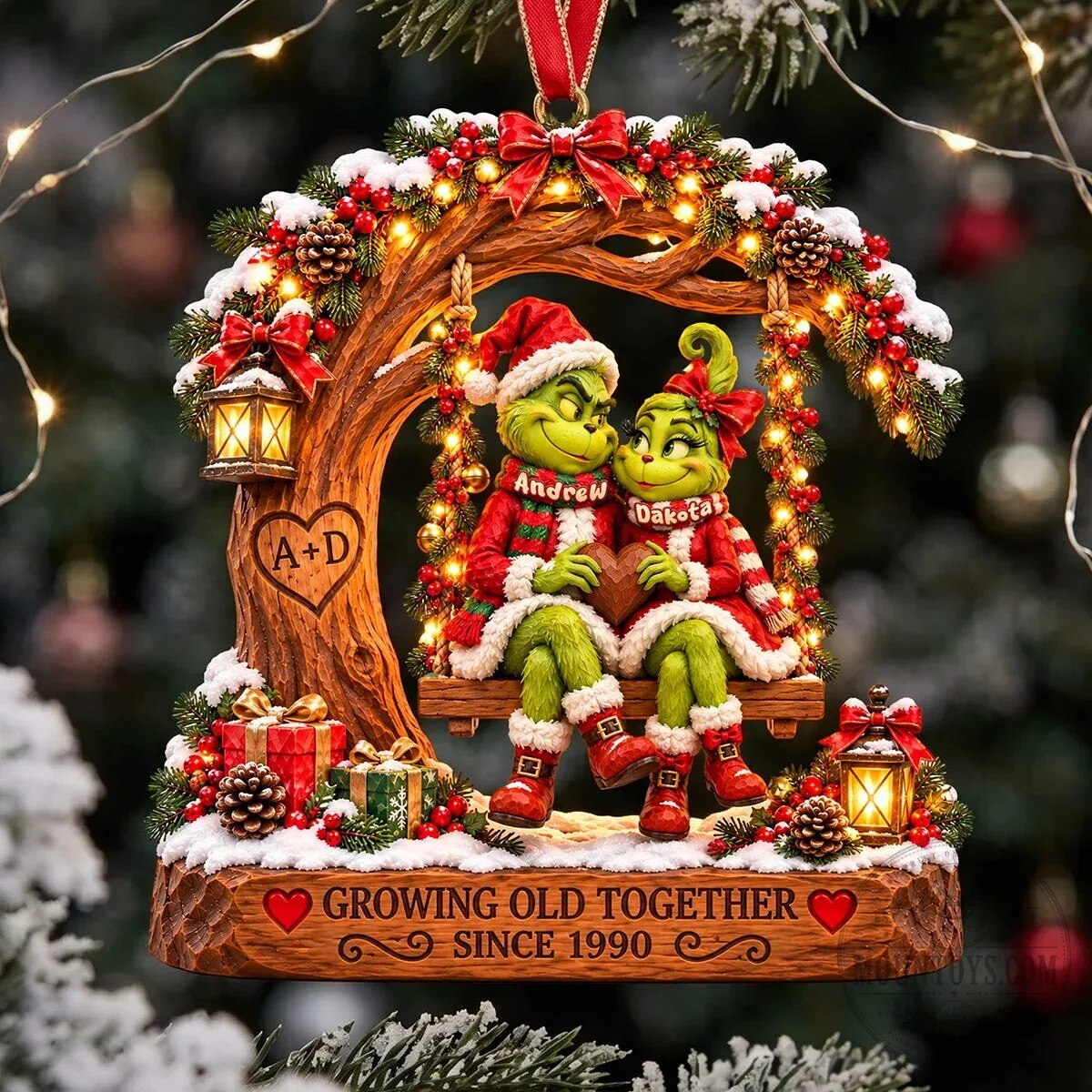 Grinch and Max Personalized Christmas Ornament - Growing Old Together Since 1990