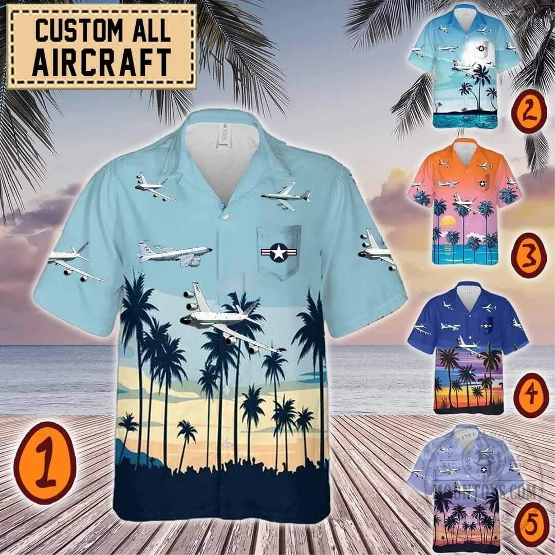 Boeing RC-135 Aircraft Palm Trees Beach Summer Hawaiian Shirt