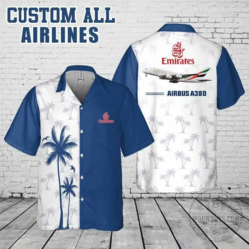 Emirates Airline Airbus A380 Tropical Palm Tree Hawaiian Shirt