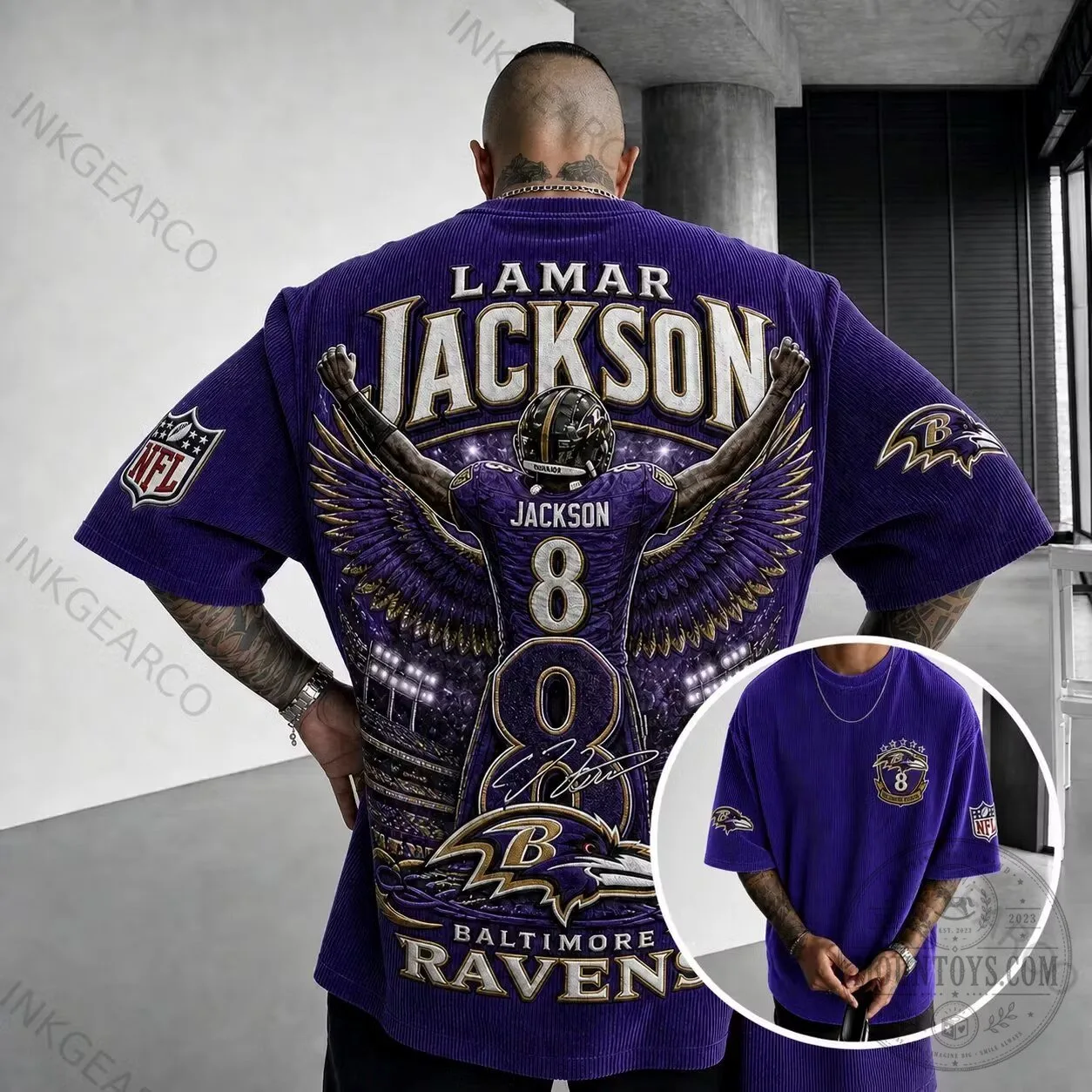 Lamar Jackson Baltimore Ravens NFL Football Team Purple Corduroy T-Shirt