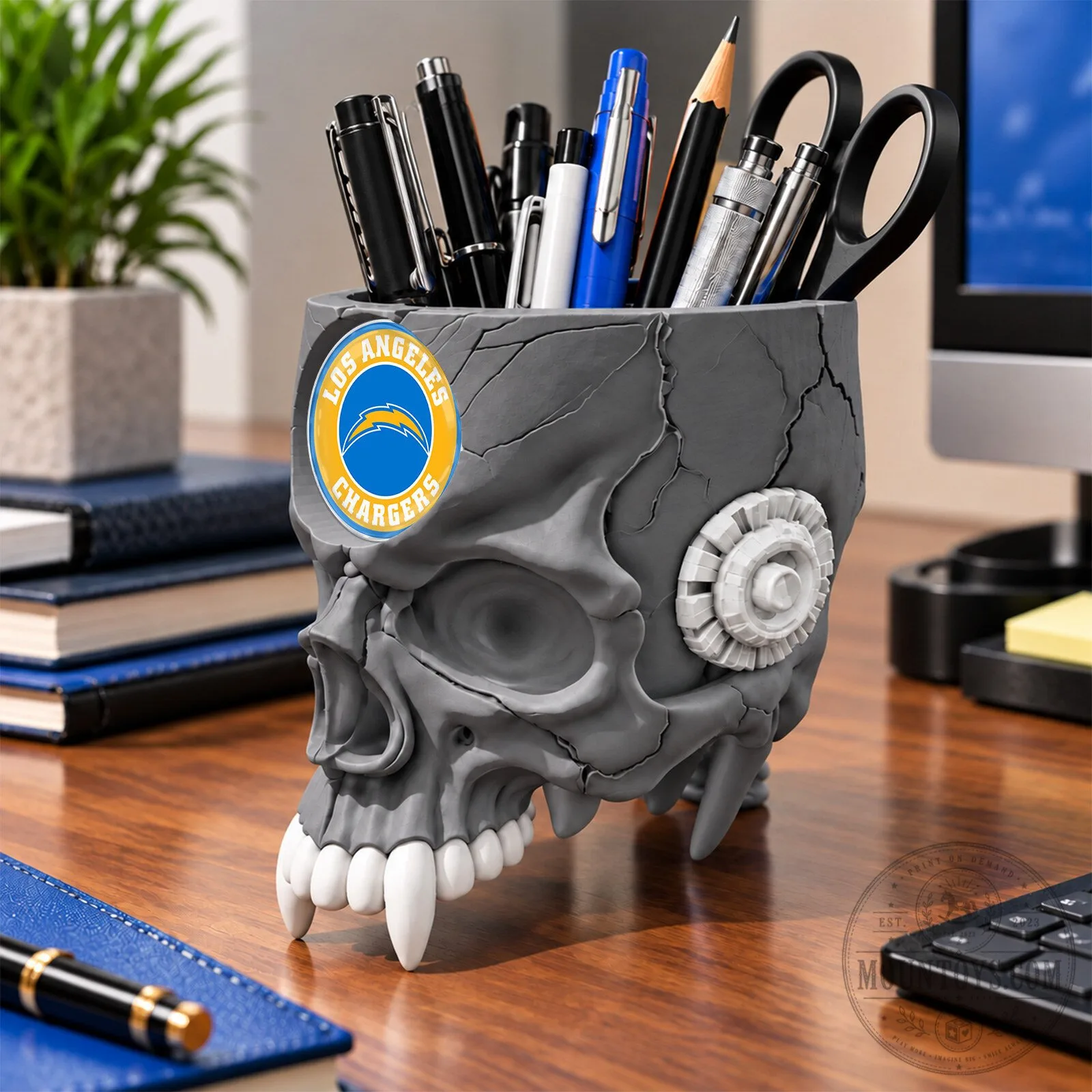 Los Angeles Chargers Football Team Skull Pen Holder Desk Organizer 10 Los Angeles Chargers Football Team Skull Pen Holder Desk Organizer