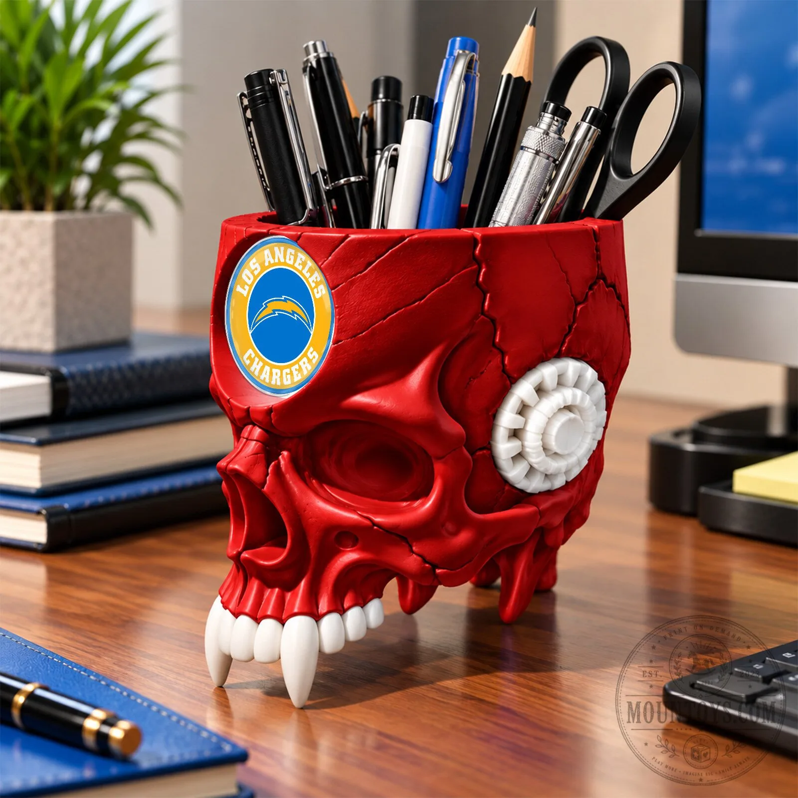 Los Angeles Chargers Football Team Skull Pen Holder Desk Organizer 11 Los Angeles Chargers Football Team Skull Pen Holder Desk Organizer