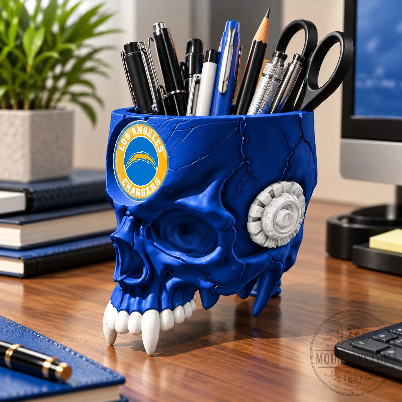 Los Angeles Chargers Football Team Skull Pen Holder Desk Organizer 12 Los Angeles Chargers Football Team Skull Pen Holder Desk Organizer