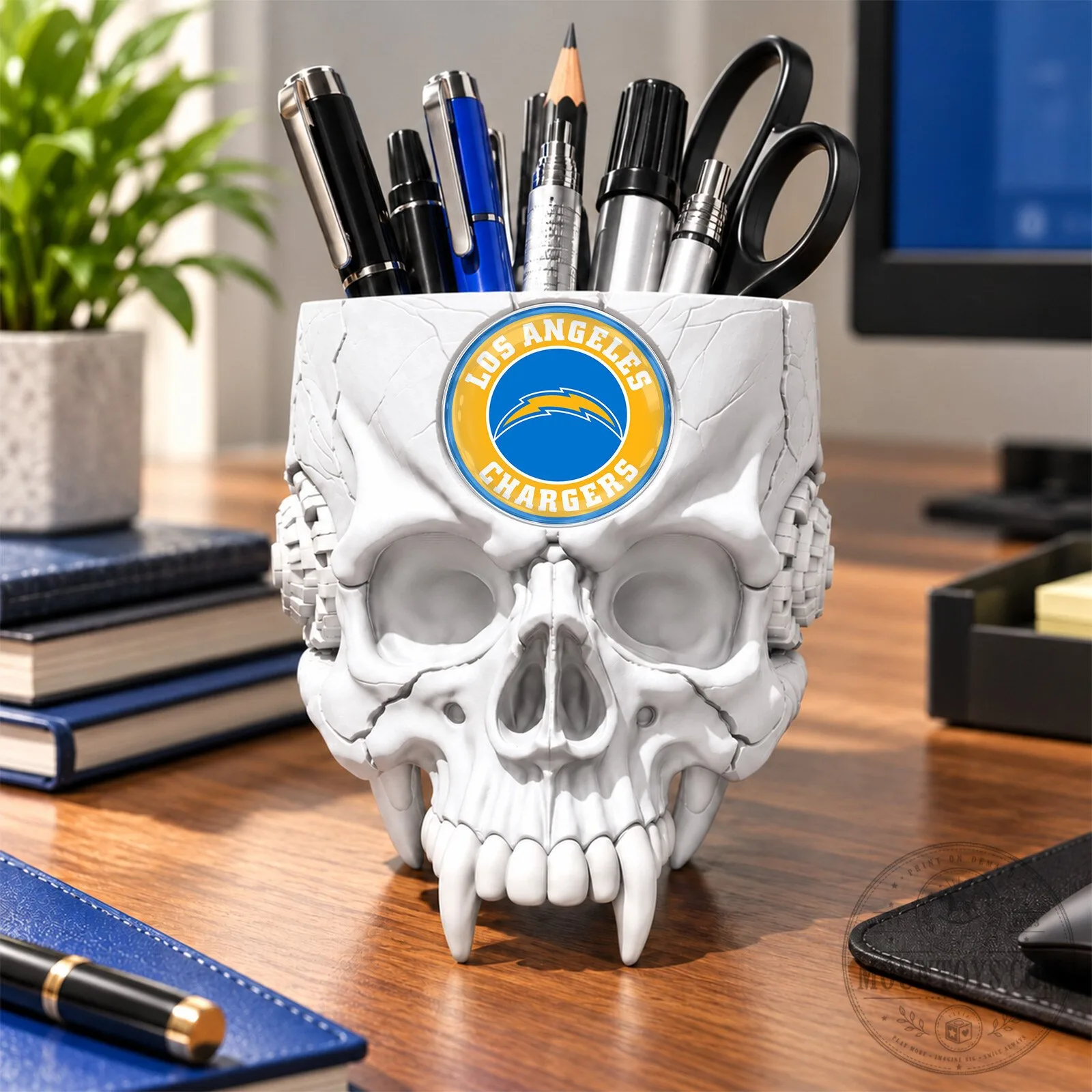 Los Angeles Chargers Football Team Skull Pen Holder Desk Organizer 13 Los Angeles Chargers Football Team Skull Pen Holder Desk Organizer