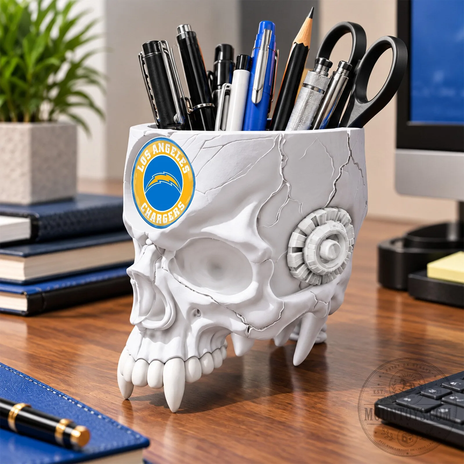 Los Angeles Chargers Football Team Skull Pen Holder Desk Organizer 14 Los Angeles Chargers Football Team Skull Pen Holder Desk Organizer