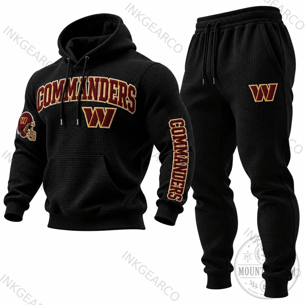 Black Waffle Knit Hoodie for Washington Commanders Football Team 2 Black Waffle Knit Hoodie for Washington Commanders Football Team