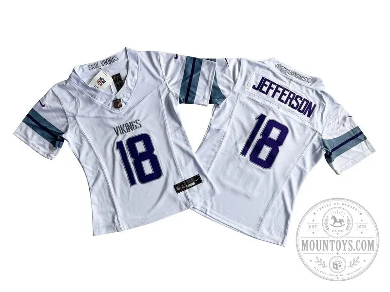 Minnesota Vikings Justin Jefferson White Football Jersey for Women 1 Minnesota Vikings Justin Jefferson White Football Jersey for Women