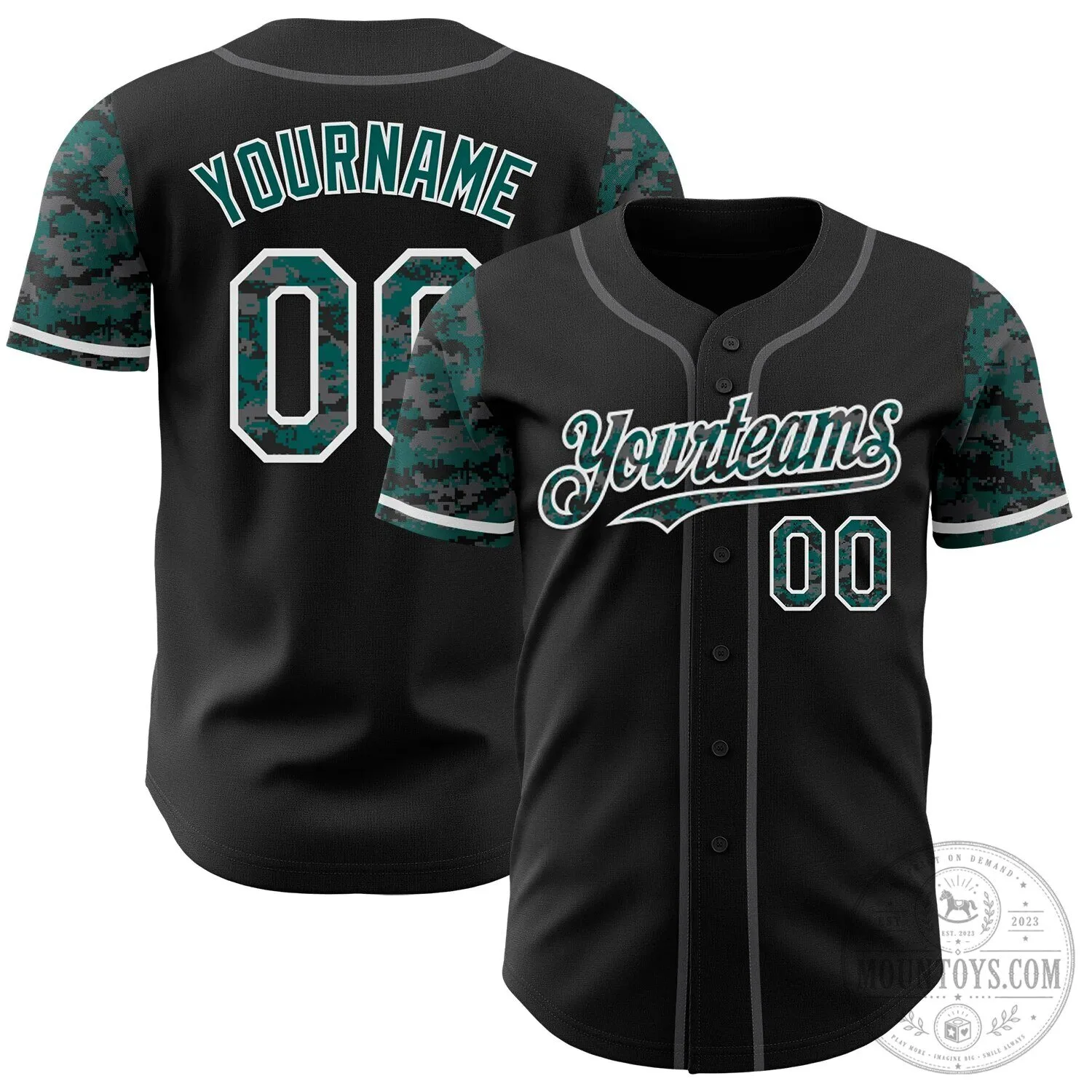 Custom Black Midnight Green Digital Camouflage Two Tone Authentic Baseball Jersey