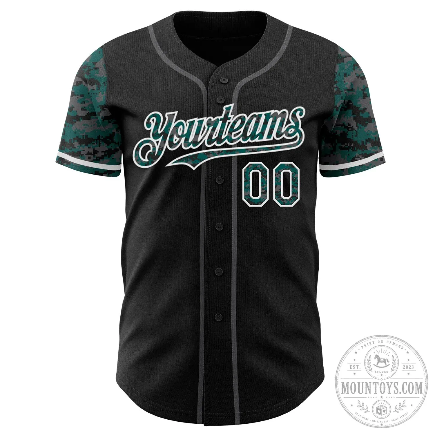 Custom Black Midnight Green Digital Camouflage Two Tone Authentic Baseball Jersey 10 Custom Black Midnight Green Digital Camouflage Two Tone Authentic Baseball Jersey