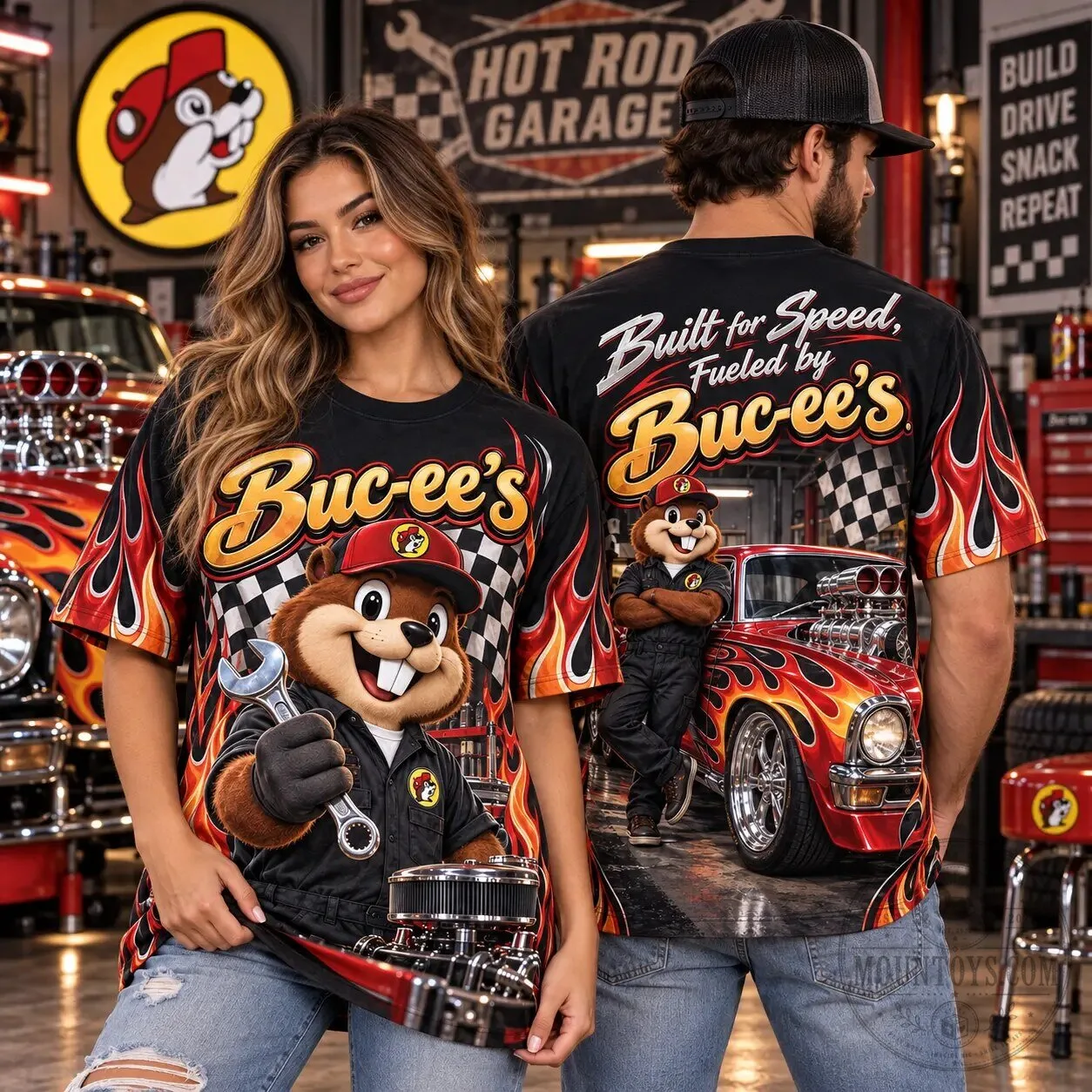 Buc-ee's Hot Rod Garage Built for Speed Fueled by Buc-ee's T-Shirt 7 Buc-ee