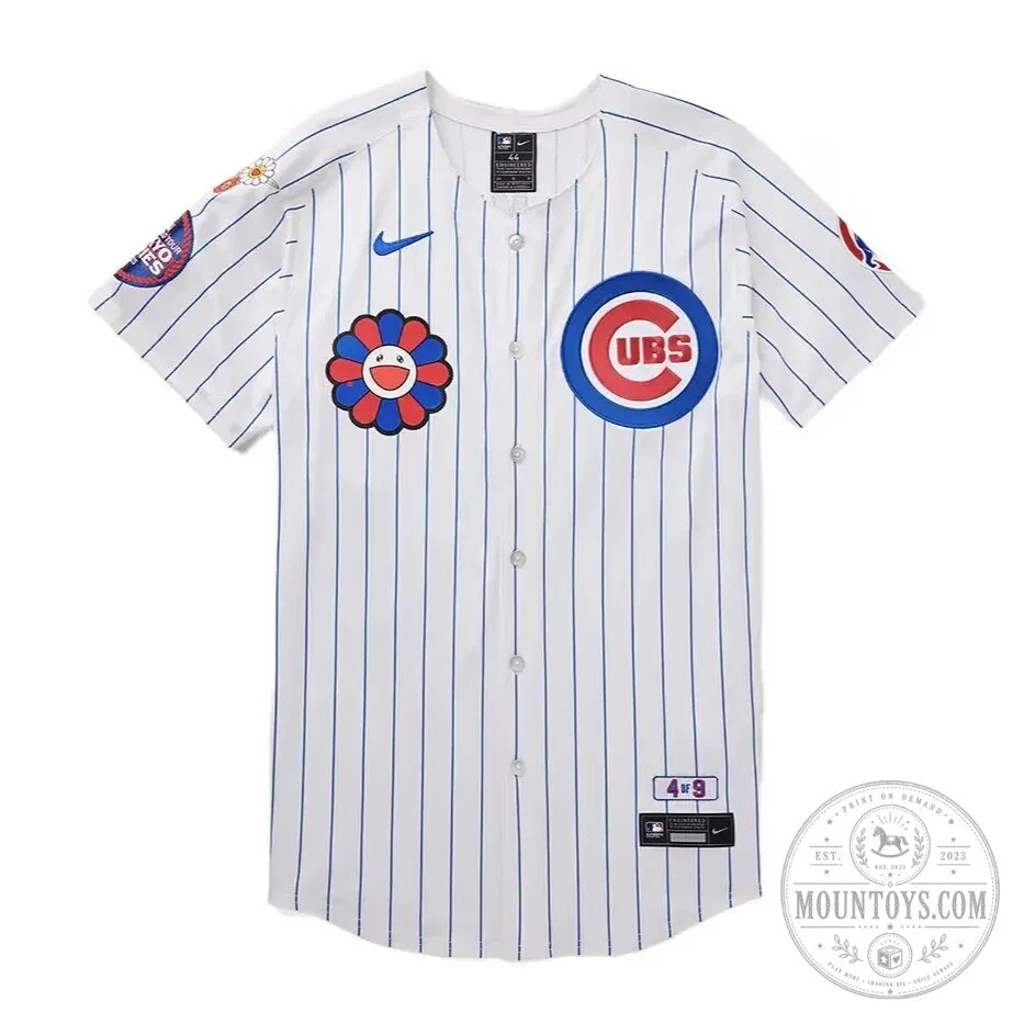 Chicago Cubs Takashi Murakami Tokyo Series White Pinstripe Baseball Jersey 49 Chicago Cubs Takashi Murakami Tokyo Series White Pinstripe Baseball Jersey