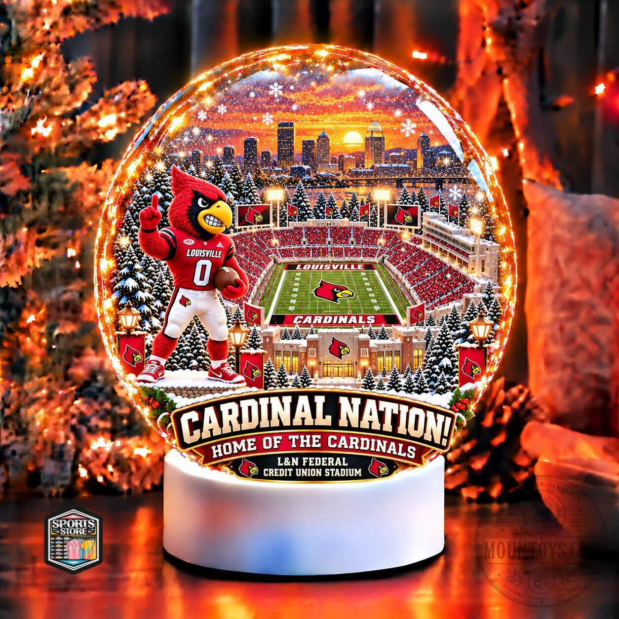 Louisville Cardinals Cardinal Nation Home of the Cardinals Light-Up Snow Globe