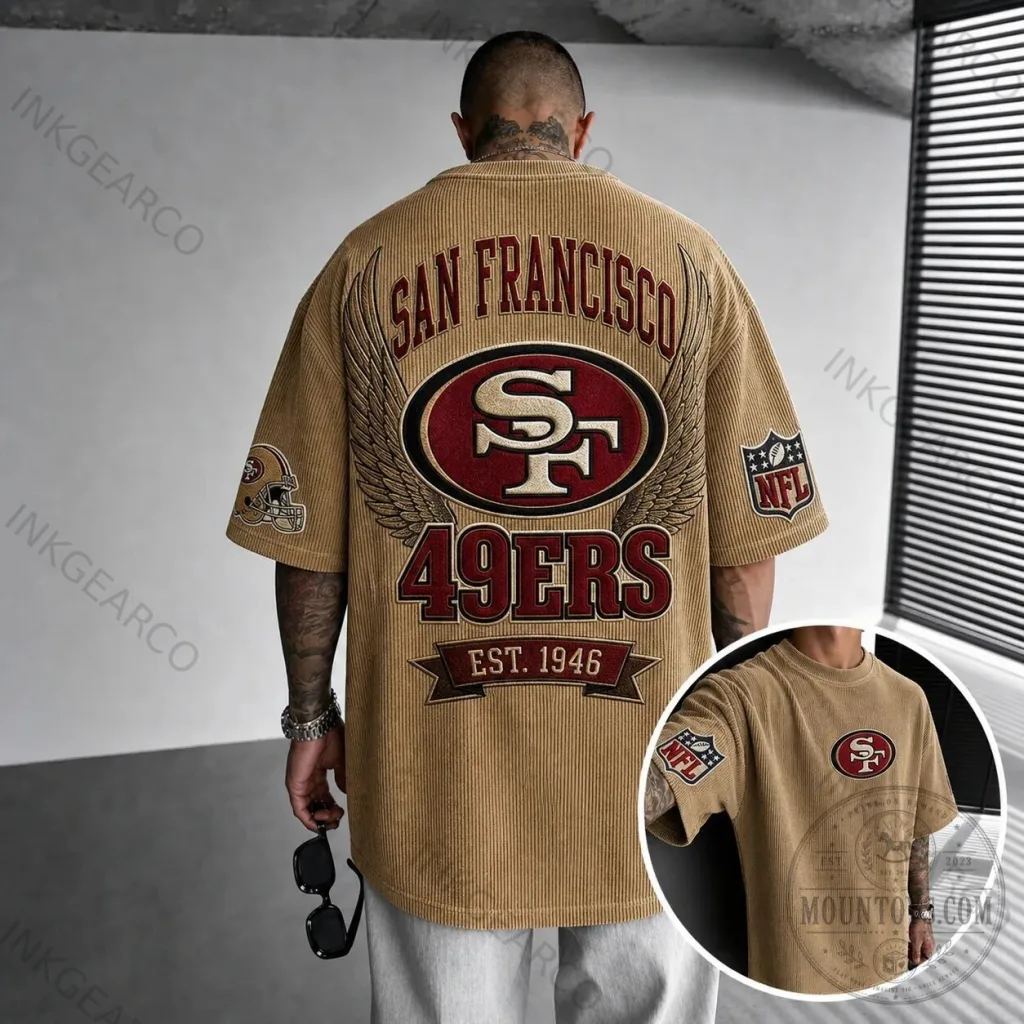 San Francisco 49ers NFL Football Team Logo Corduroy Oversized T-Shirt San Francisco 49ers NFL Football Team Logo Corduroy Oversized T-Shirt