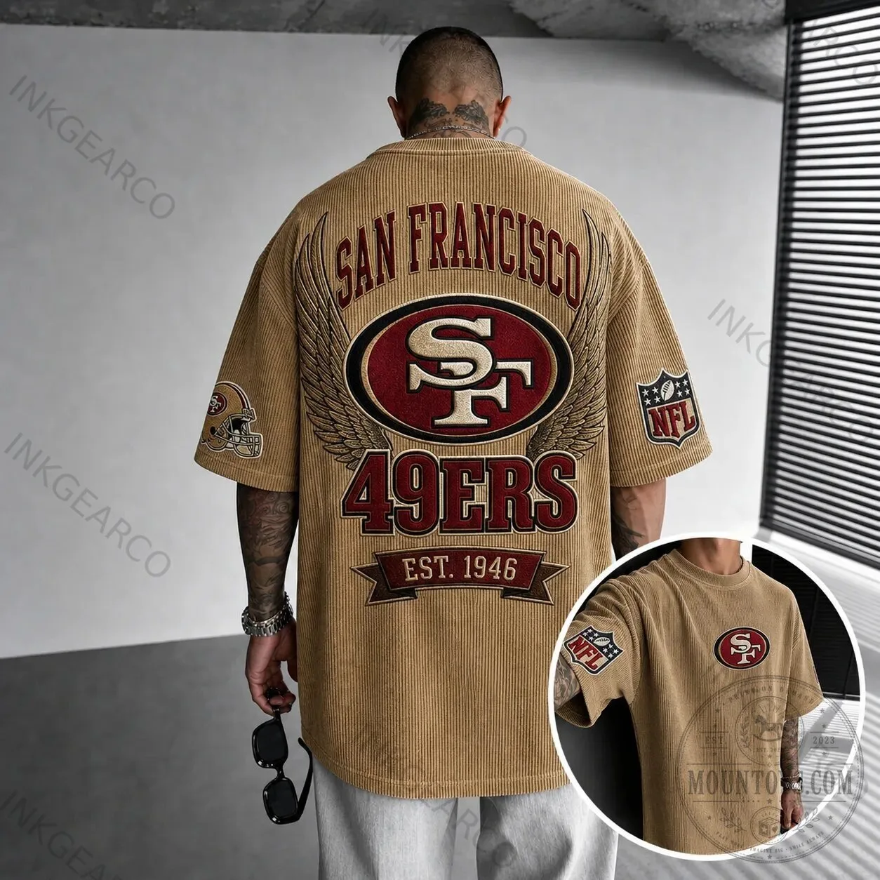 San Francisco 49ers NFL Football Team Logo Corduroy Oversized T-Shirt 5 San Francisco 49ers NFL Football Team Logo Corduroy Oversized T-Shirt