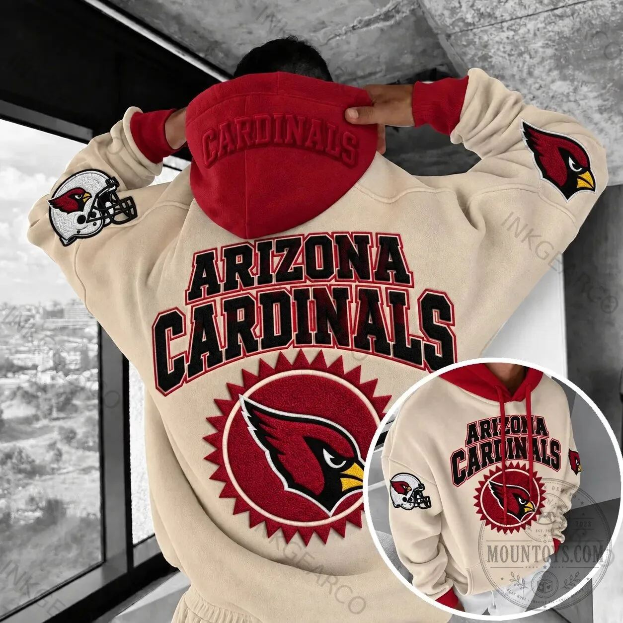 Arizona Cardinals NFL Football Team Logo Cream and Red Hoodie 1 Arizona Cardinals NFL Football Team Logo Cream and Red Hoodie