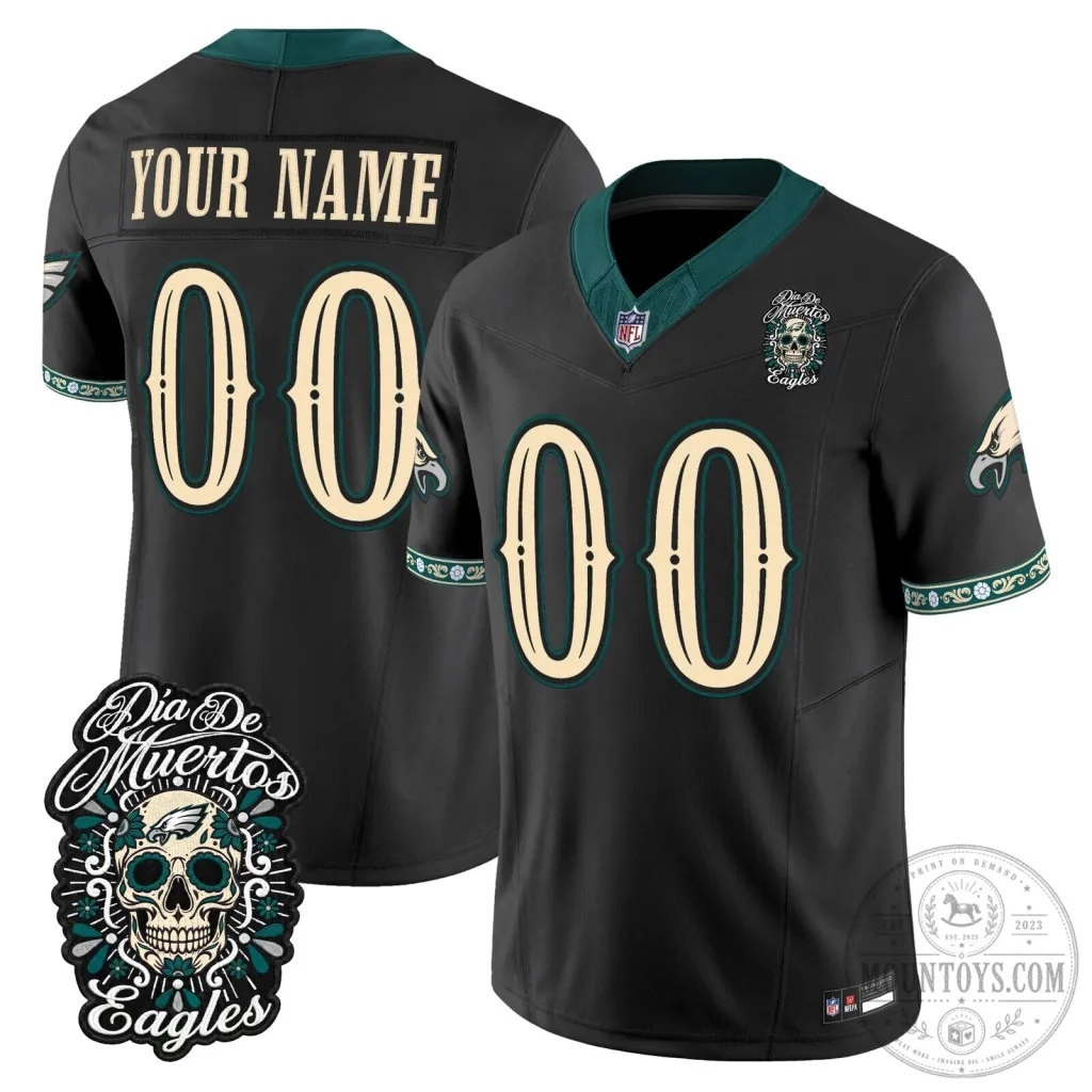Custom Football Jersey for Philadelphia Eagles - Dia de los Muertos Edition Custom Football Jersey for Philadelphia Eagles - Dia de los Muertos Edition