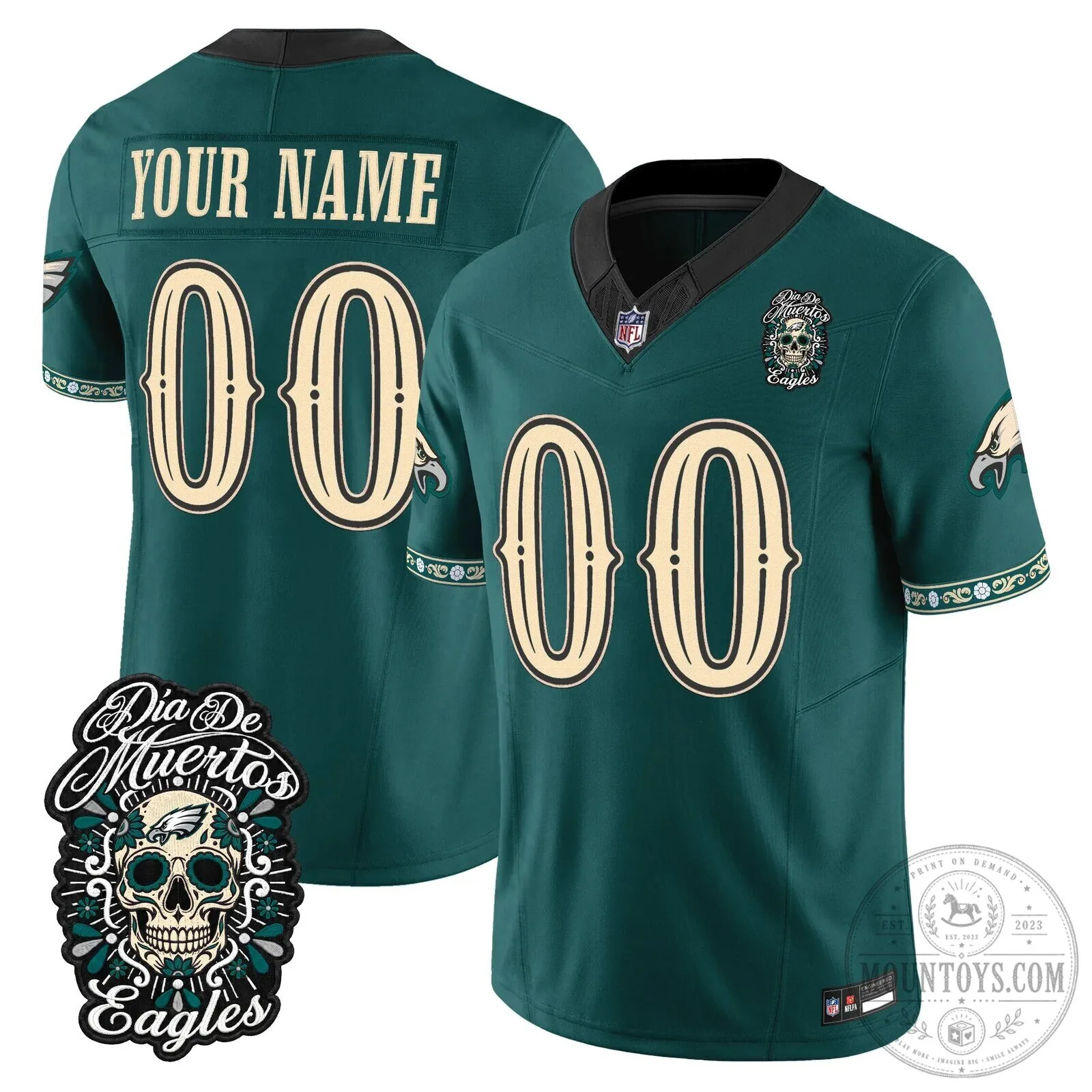 Custom Football Jersey for Philadelphia Eagles - Dia de los Muertos Edition 9 Custom Football Jersey for Philadelphia Eagles - Dia de los Muertos Edition