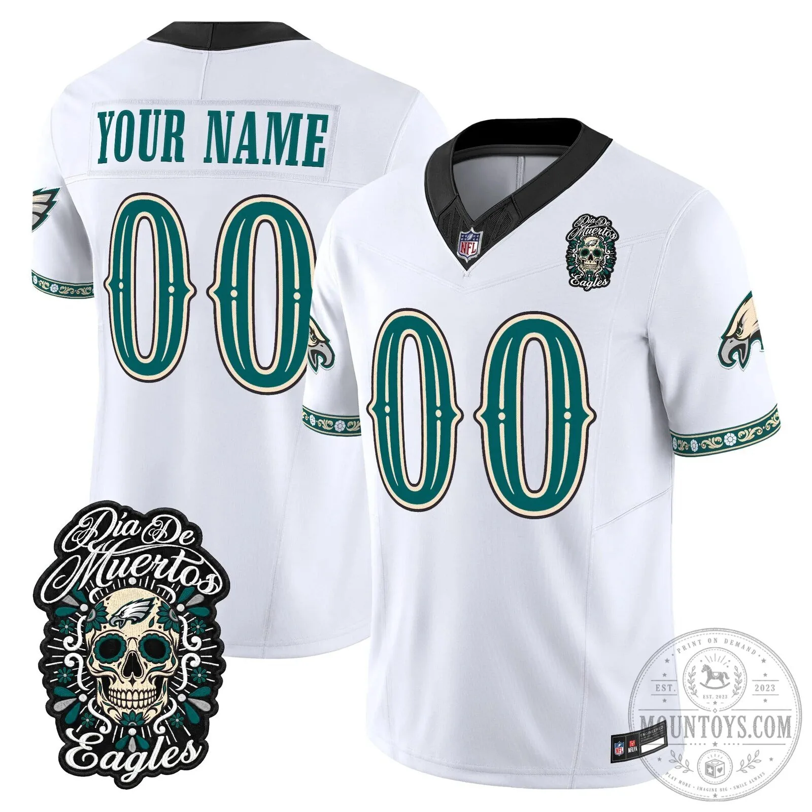 Custom Football Jersey for Philadelphia Eagles - Dia de los Muertos Edition 10 Custom Football Jersey for Philadelphia Eagles - Dia de los Muertos Edition