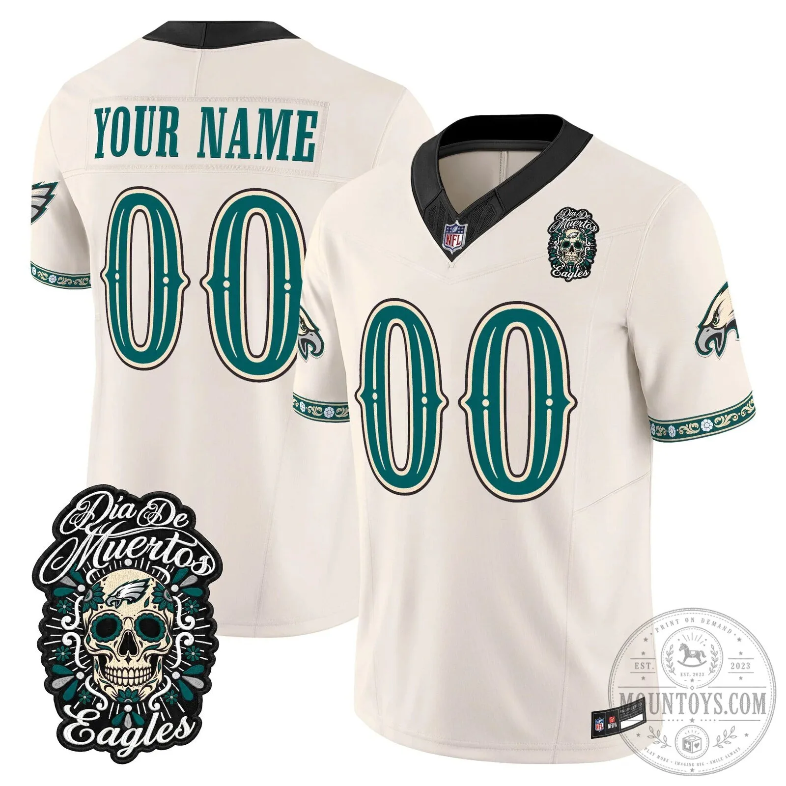 Custom Football Jersey for Philadelphia Eagles - Dia de los Muertos Edition 11 Custom Football Jersey for Philadelphia Eagles - Dia de los Muertos Edition