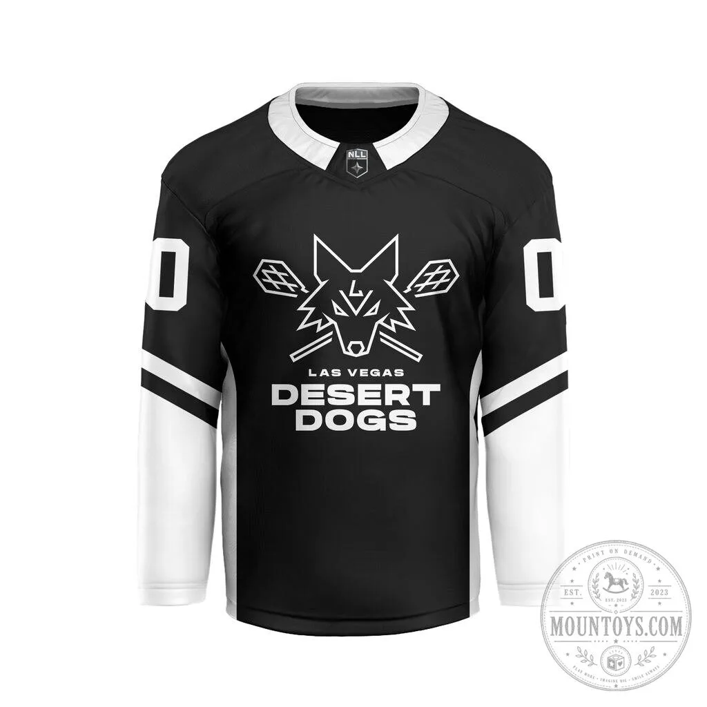 Black and White Hockey Jersey of Las Vegas Desert Dogs in the National Lacrosse League 2 Black and White Hockey Jersey of Las Vegas Desert Dogs in the National Lacrosse League