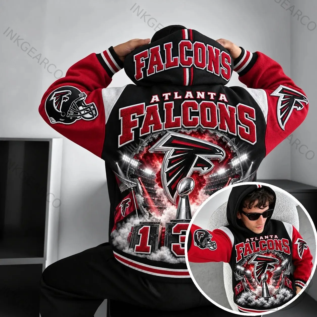 Atlanta Falcons NFL Football Team Black and Red Hoodie