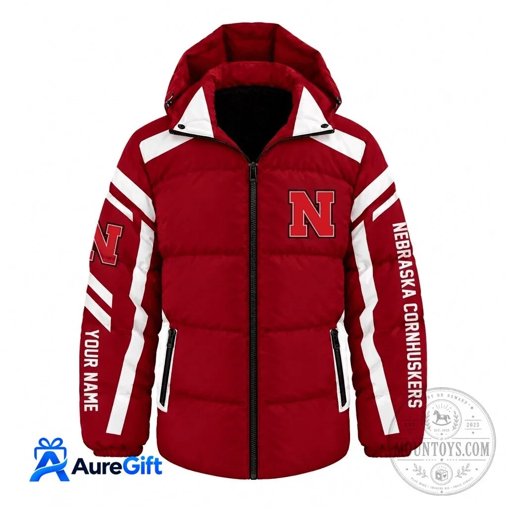 Nebraska Cornhuskers NCAA Custom Name Red Puffer Jacket