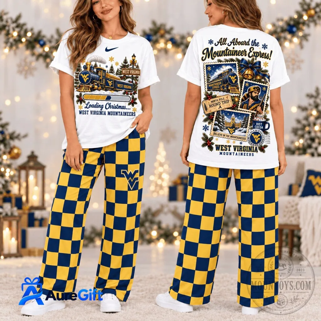 West Virginia Mountaineers Christmas Mountaineer Express Pajamas Set West Virginia Mountaineers Christmas Mountaineer Express Pajamas Set