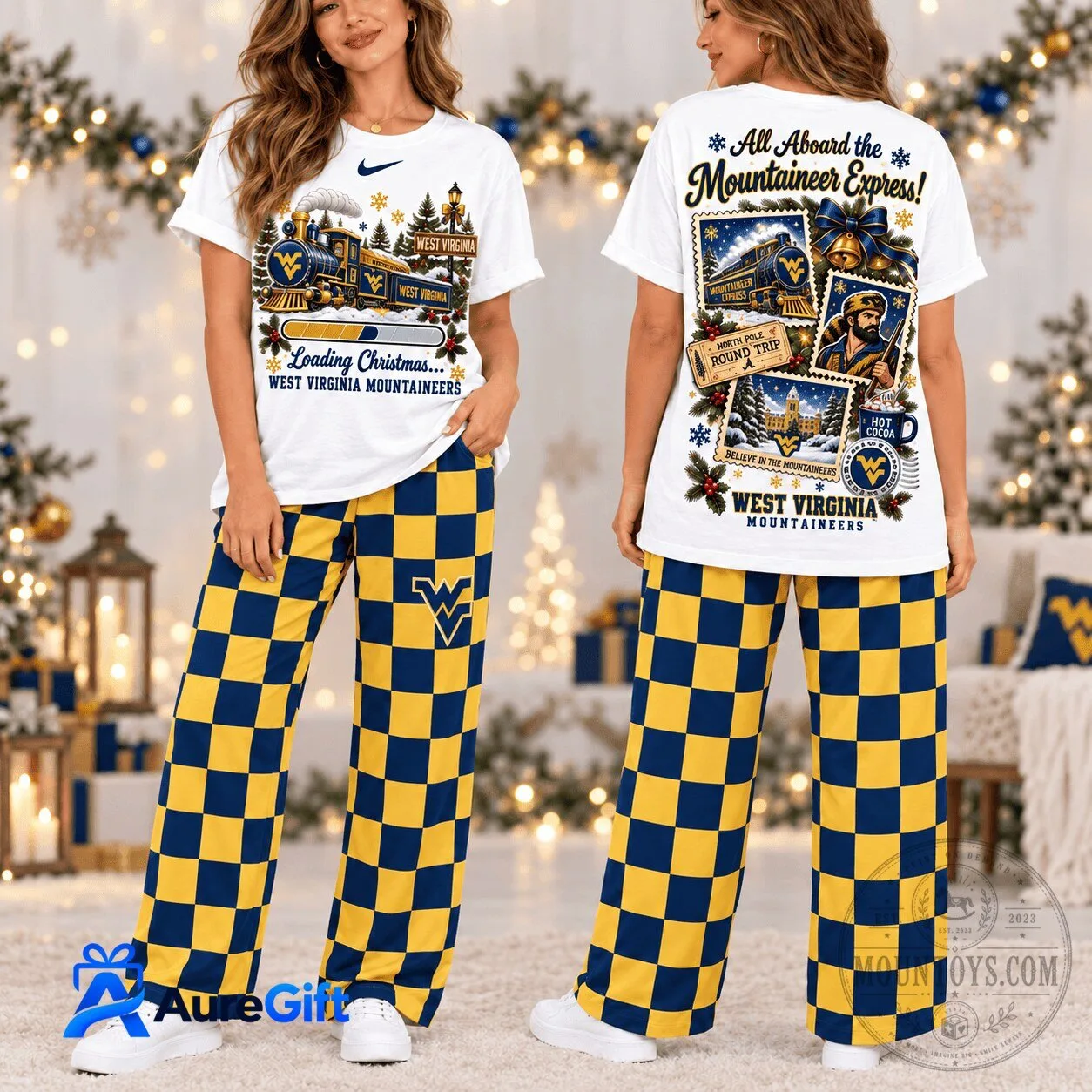 West Virginia Mountaineers Christmas Mountaineer Express Pajamas Set