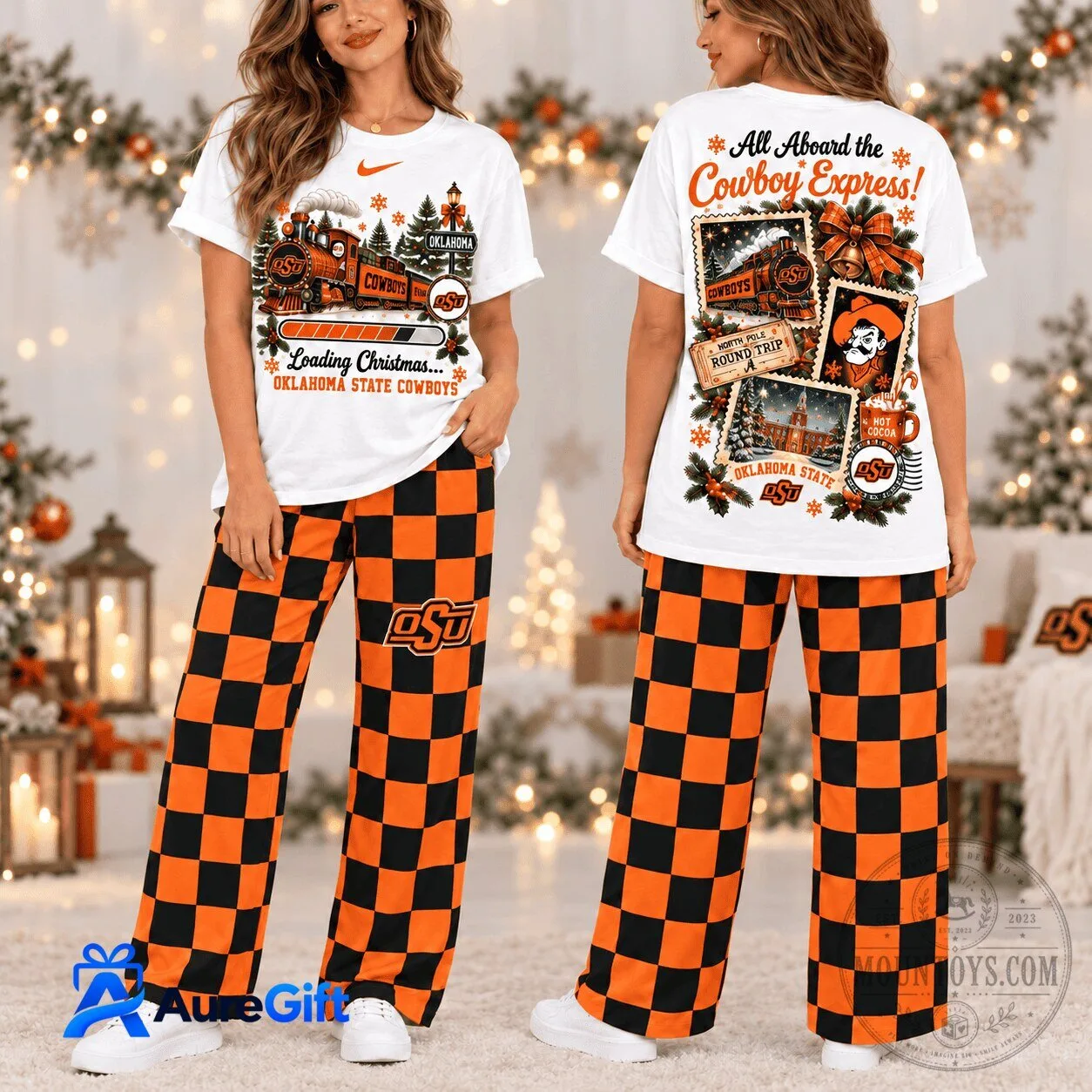 Oklahoma State Cowboys Christmas Loading Cowboy Express Pajamas Set
