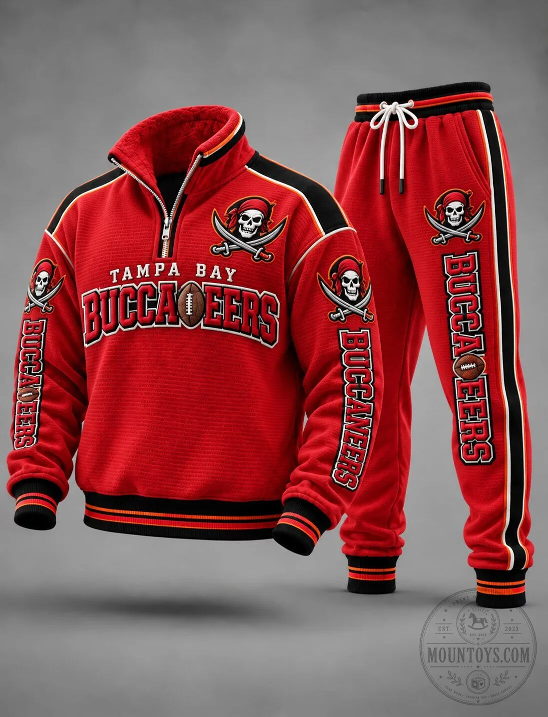 Tampa Bay Buccaneers Football Team Quarter-Zip Pullover and Jogger Pants Set