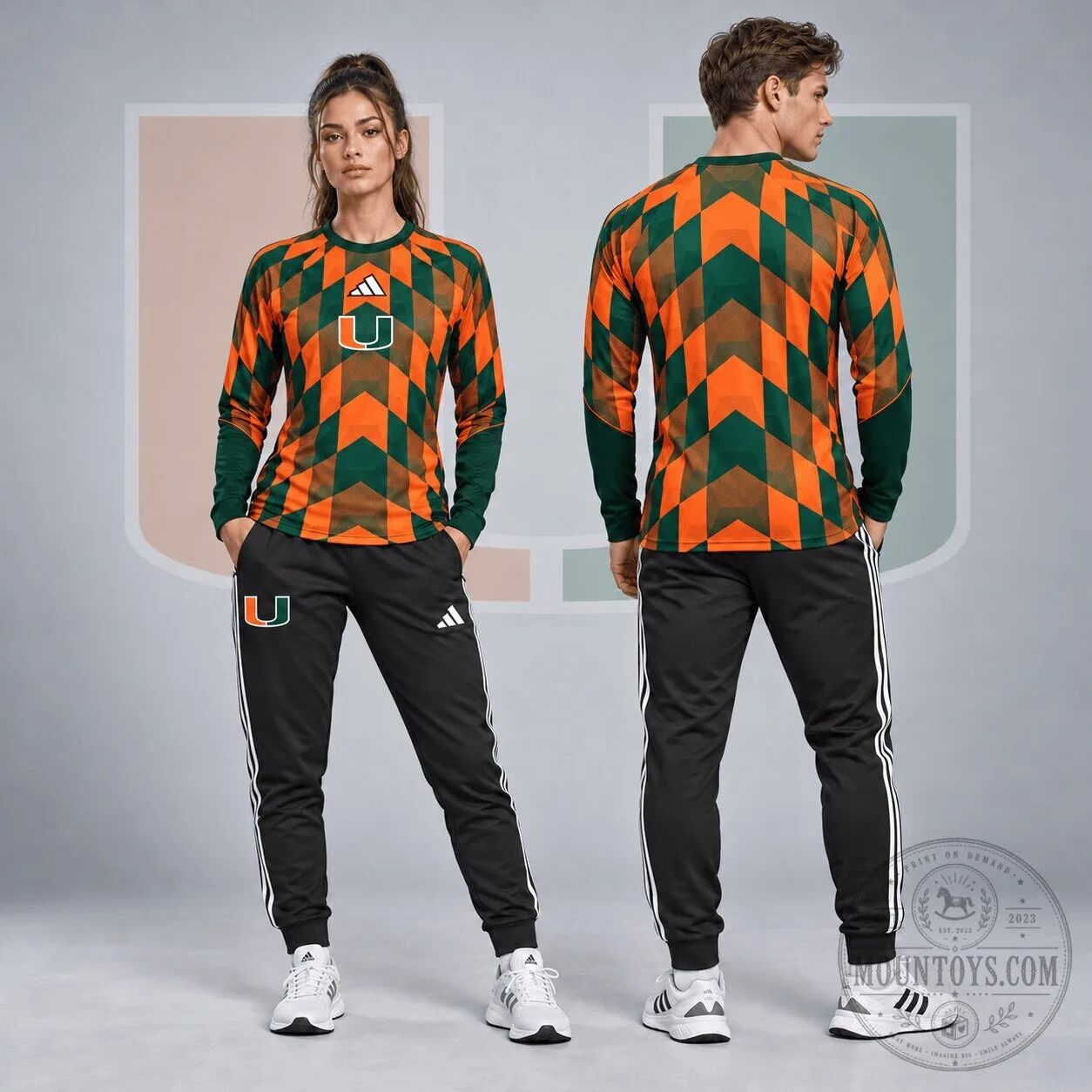 Miami Hurricanes Diamond Chevron Pattern Long Sleeve Performance Shirt