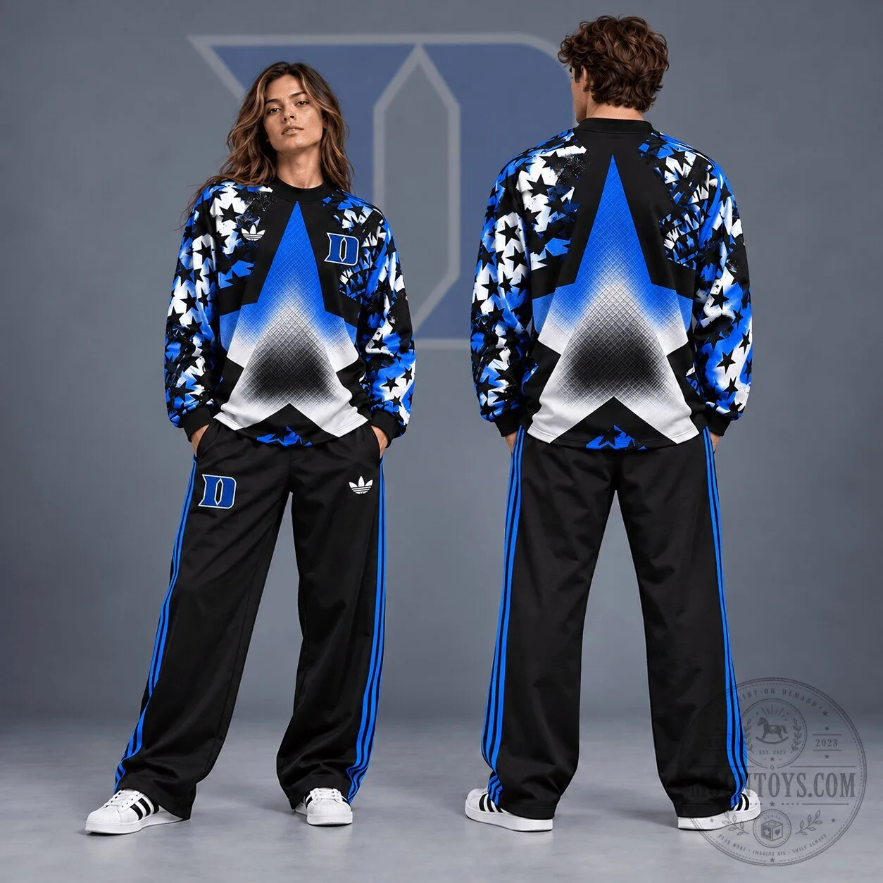 Duke Blue Devils Starburst Athletic Crewneck Sweatshirt and Wide Leg Track Pants Set
