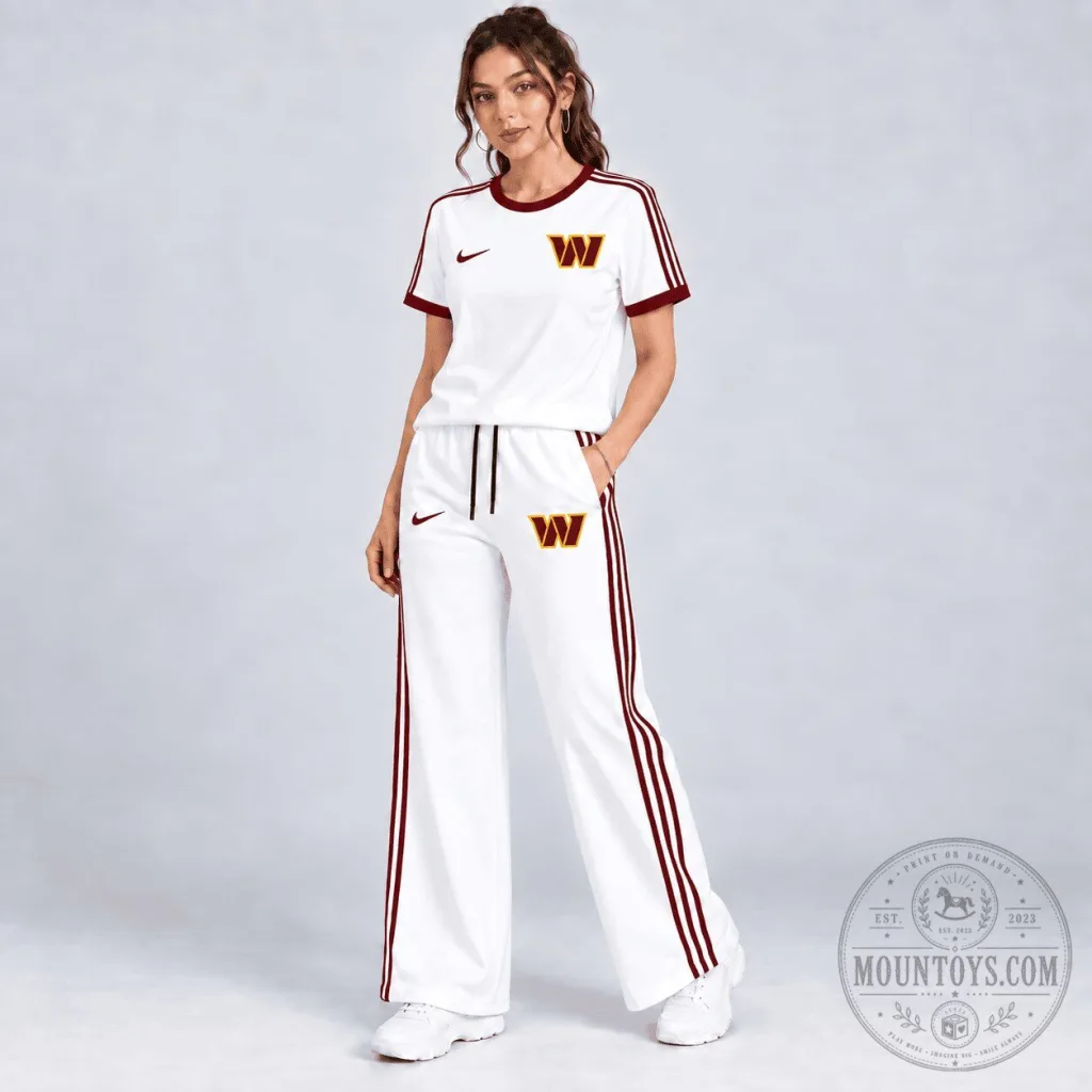 Washington Commanders Women's White Striped Casual T-Shirt and Pants Set Washington Commanders Women's White Striped Casual T-Shirt and Pants Set