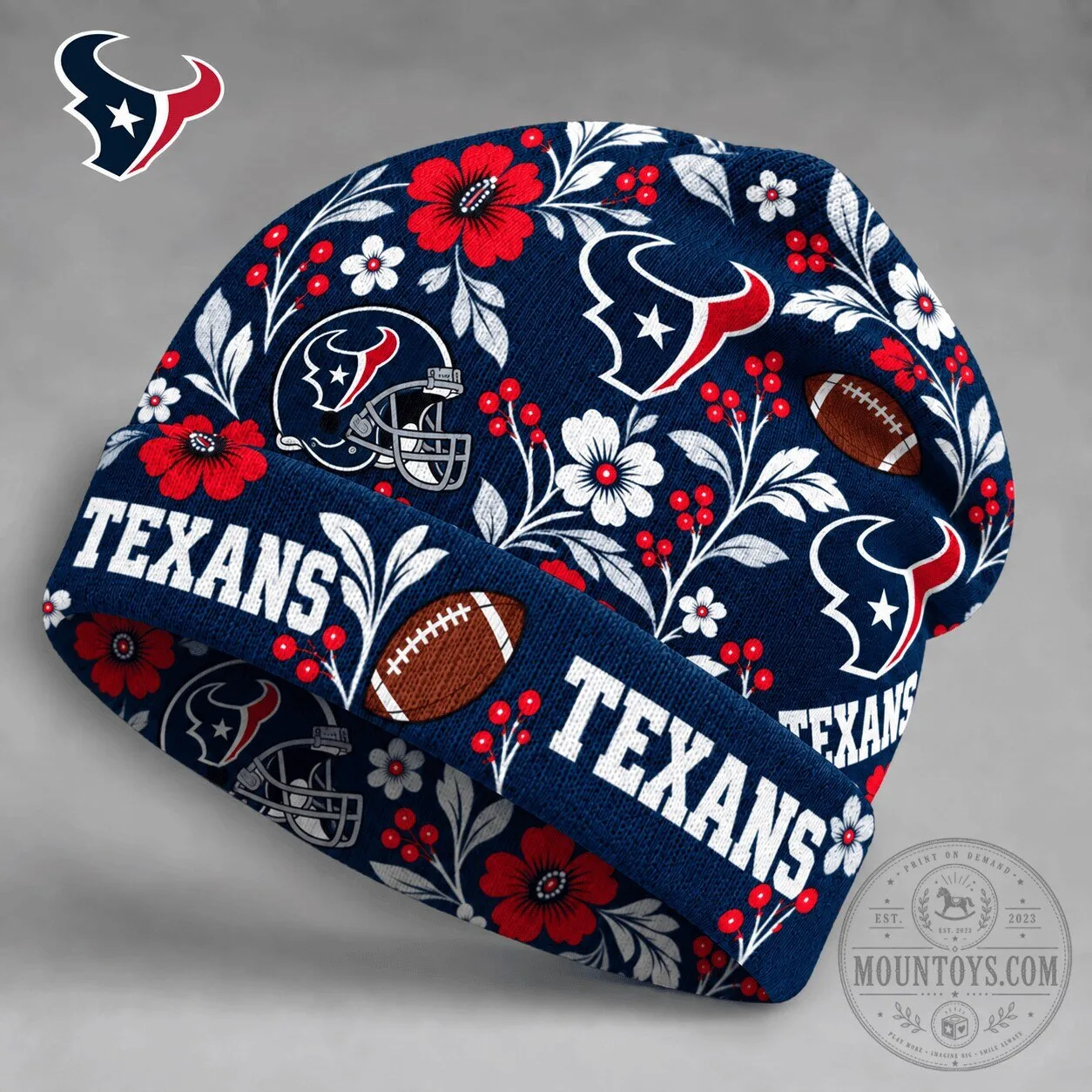 Houston Texans NFL Floral Pattern Team Pride Beanie Hat