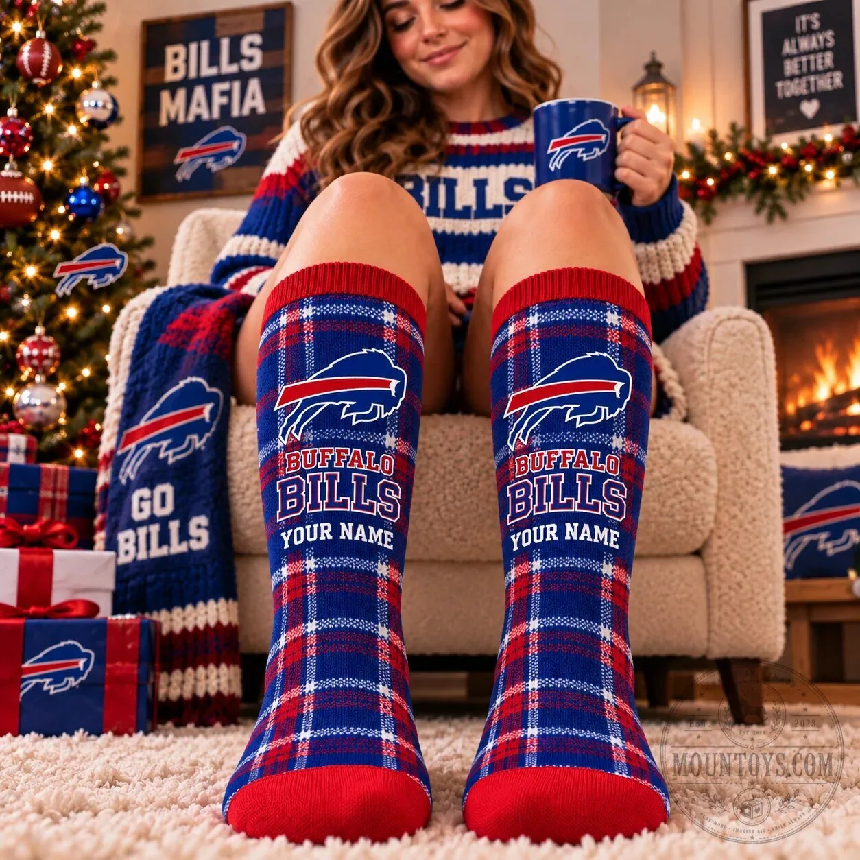 Buffalo Bills Personalized Plaid Pattern Crew Socks