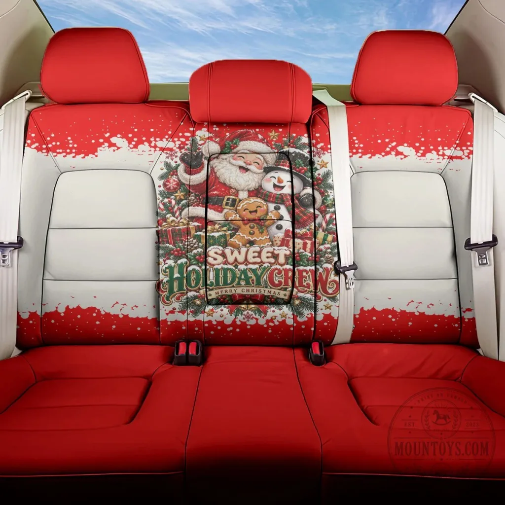 Sweet Holiday Crew Santa Snowman Gingerbread Christmas Back Car Seat Cover Sweet Holiday Crew Santa Snowman Gingerbread Christmas Back Car Seat Cover