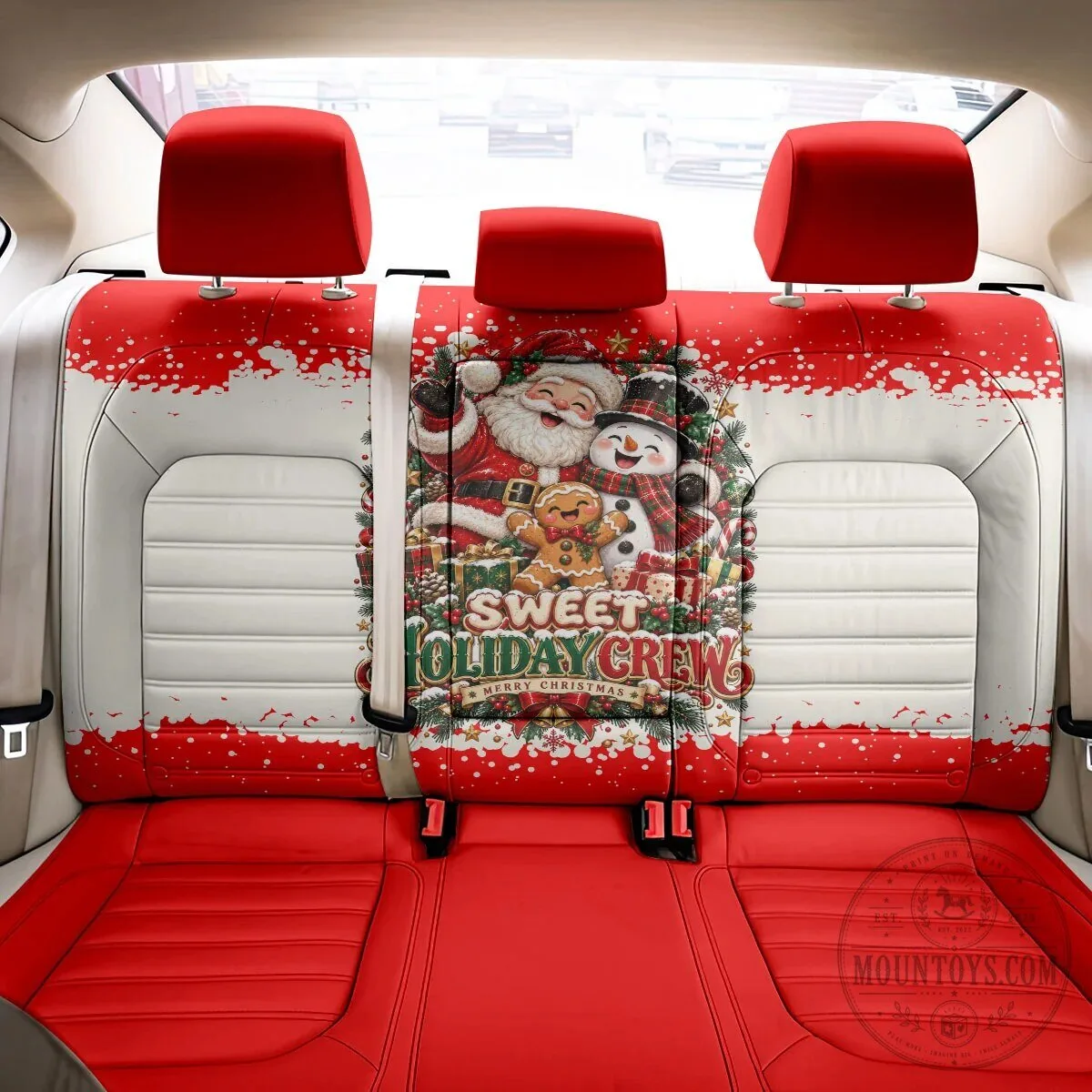 Sweet Holiday Crew Santa Snowman Gingerbread Christmas Back Car Seat Cover 4 Sweet Holiday Crew Santa Snowman Gingerbread Christmas Back Car Seat Cover