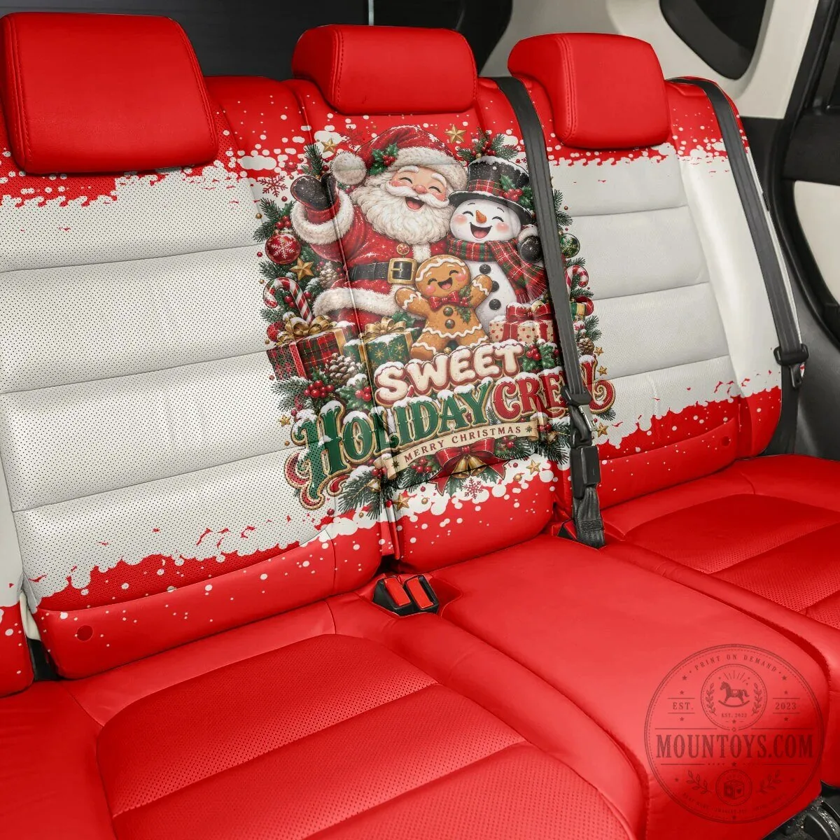 Sweet Holiday Crew Santa Snowman Gingerbread Christmas Back Car Seat Cover 5 Sweet Holiday Crew Santa Snowman Gingerbread Christmas Back Car Seat Cover