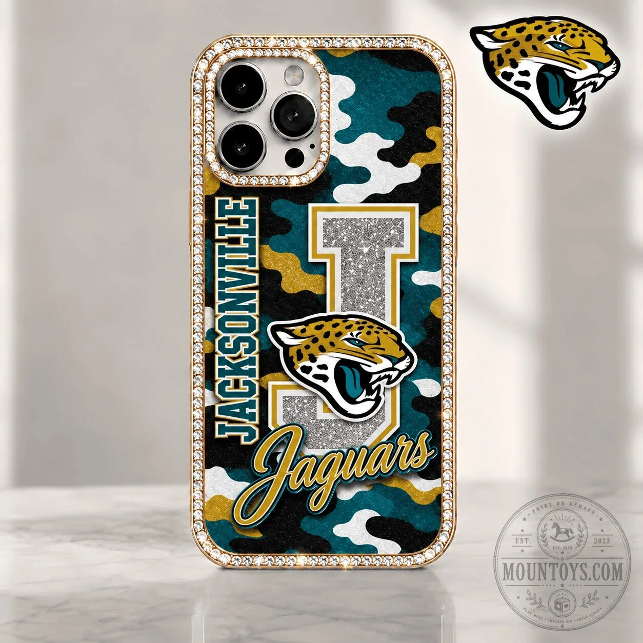 Luxury Camouflage Bling Phone Case for Jacksonville Jaguars NFL Team Fans