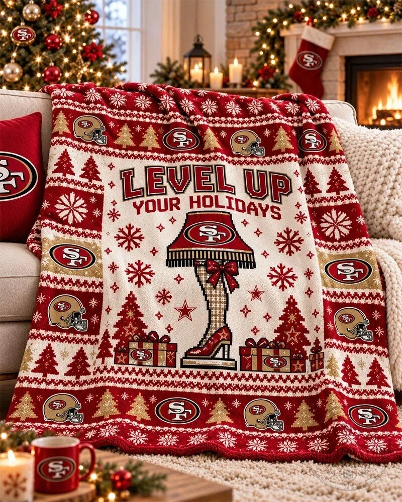 San Francisco 49ers Level Up Your Holidays Christmas Ugly Sweater Blanket