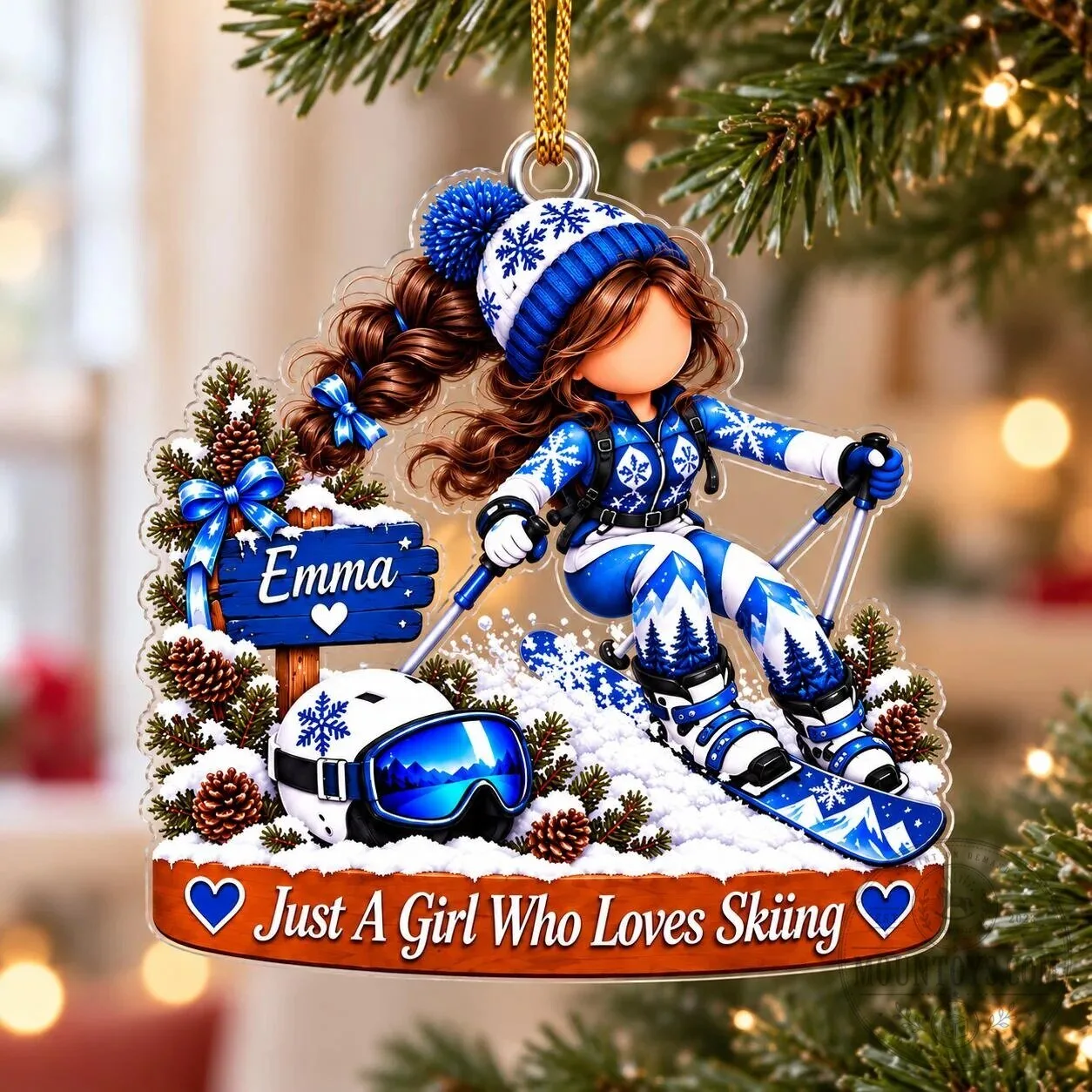 Personalized Snowboarding Girl Christmas Tree Ornament Winter Sports Keepsake