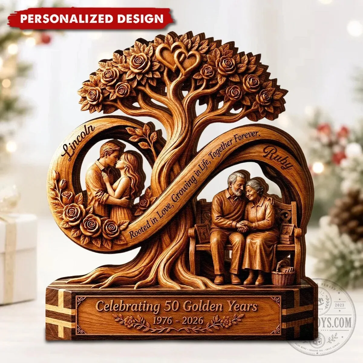 Personalized Infinity Tree Wooden Plaque, Custom 50th Wedding Anniversary Gift