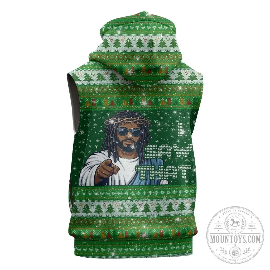 Black Jesus and Santa Claus Merry Christmas Ugly Sweater Sleeveless Hoodie 9 Black Jesus and Santa Claus Merry Christmas Ugly Sweater Sleeveless Hoodie