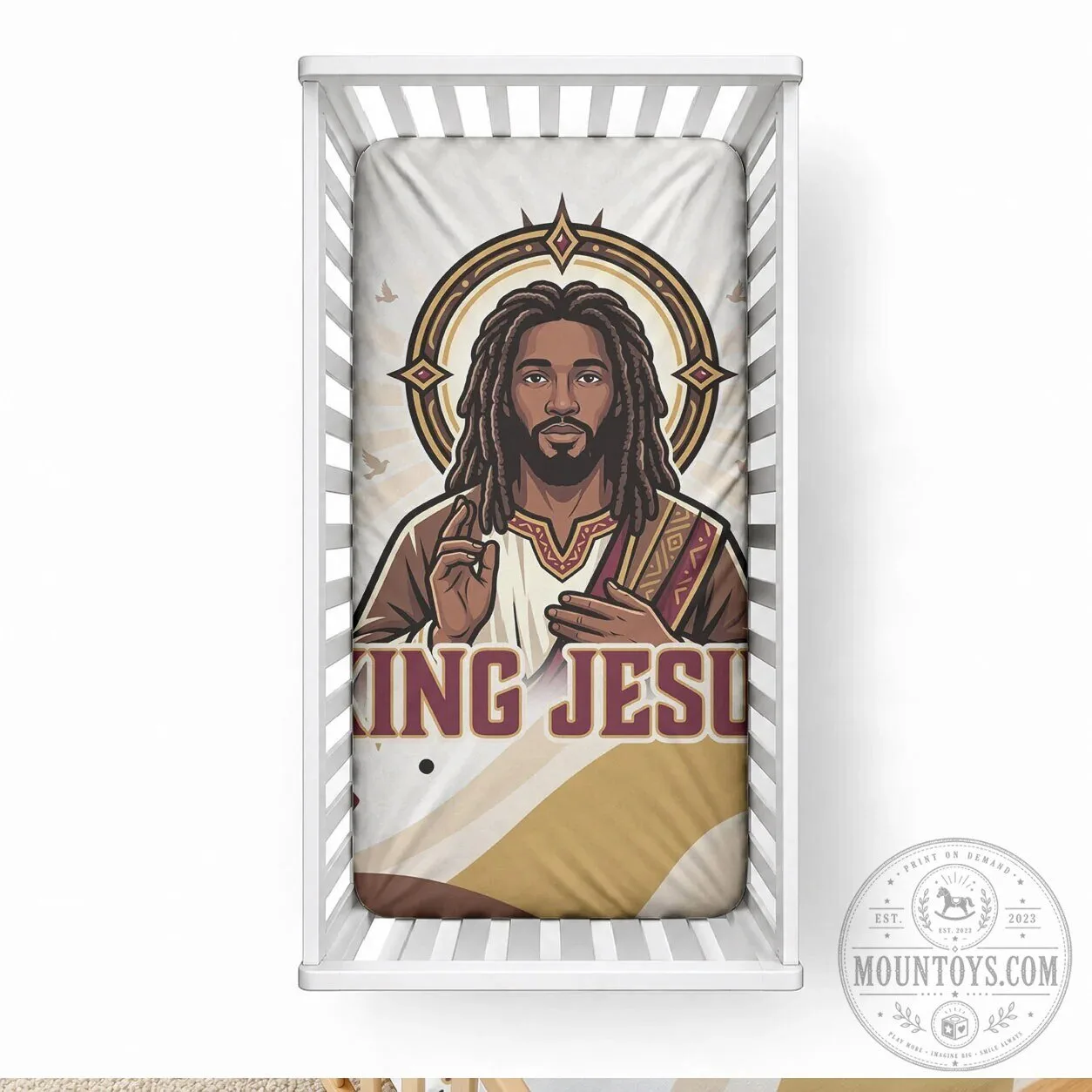 King Jesus African American Christ Baby Crib Sheet Religious Christian Faith Holy Cross Dove