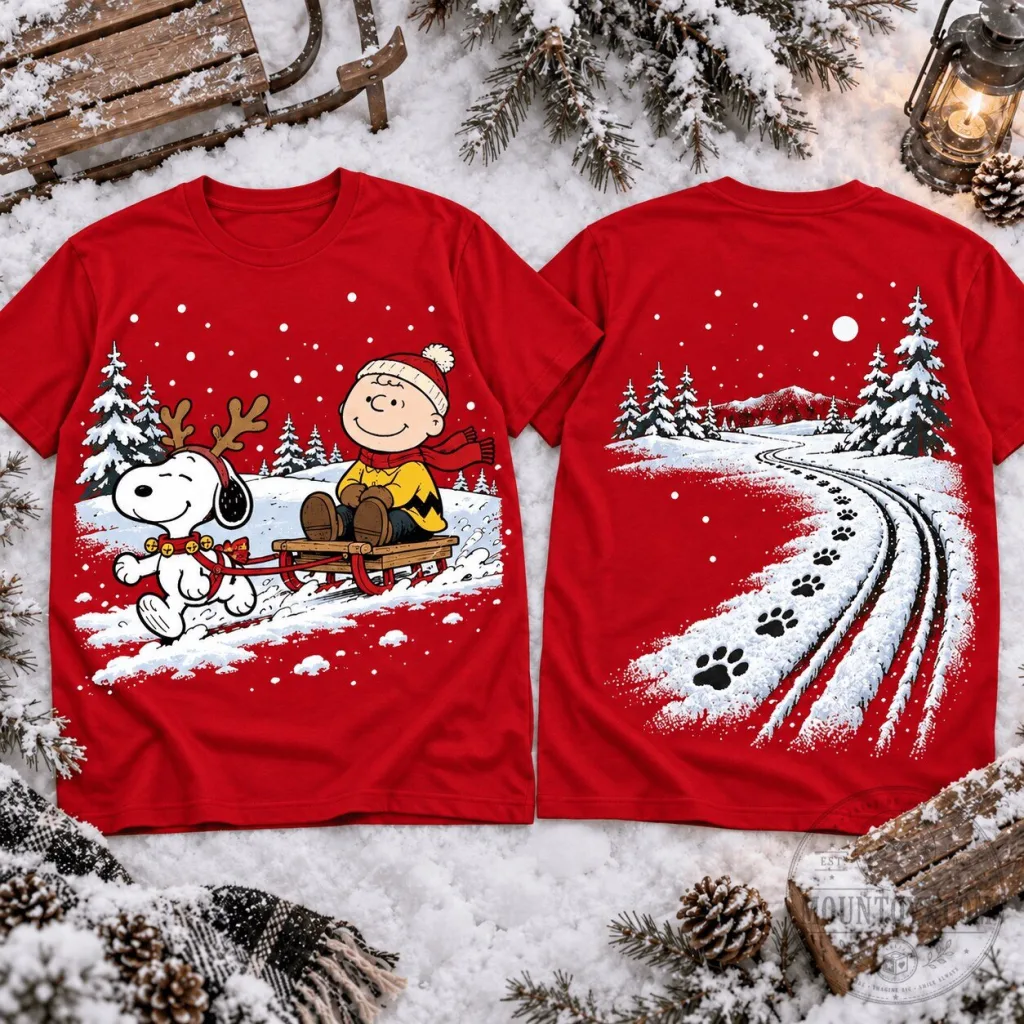 Snoopy Charlie Brown Christmas Sleigh Ride Winter Snow T-Shirt Snoopy Charlie Brown Christmas Sleigh Ride Winter Snow T-Shirt