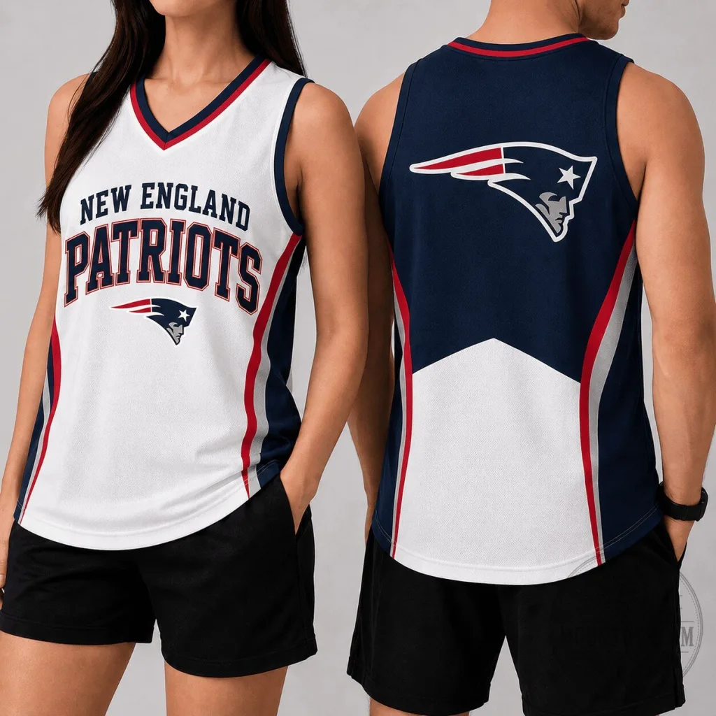 New England Patriots NFL Football Team White and Navy Blue Tank Top New England Patriots NFL Football Team White and Navy Blue Tank Top