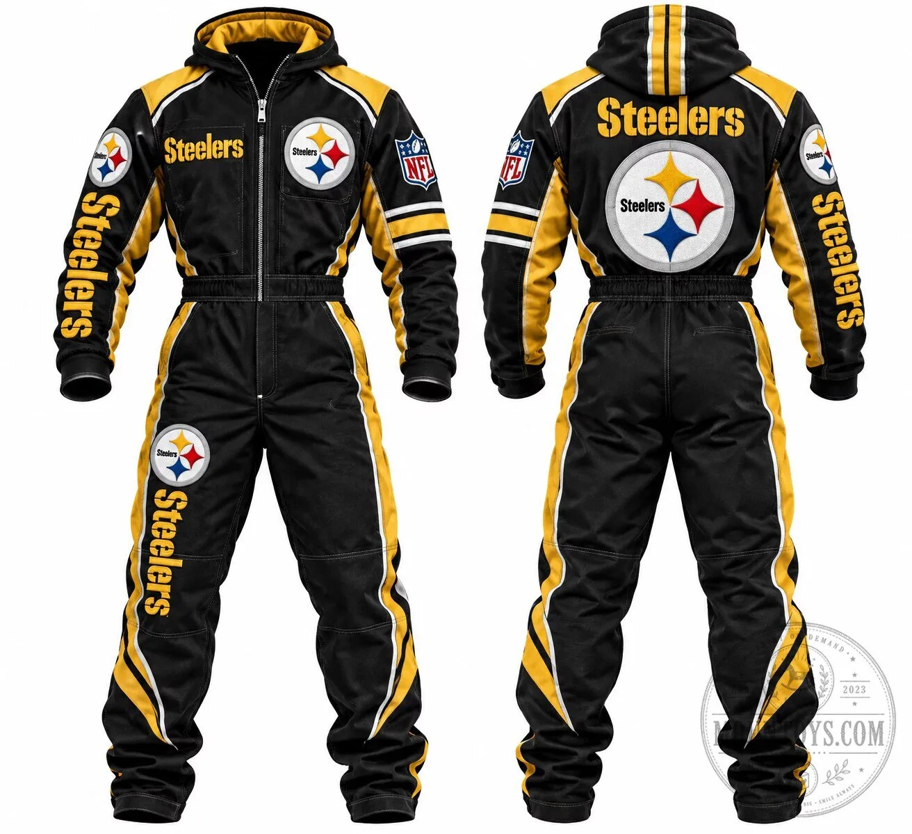 Pittsburgh Steelers Black and Yellow Colorblock Hooded Jumpsuit