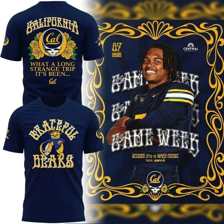 Navy Blue T-Shirt featuring Grateful Dead Skull and Roses for California Golden Bears Fans
